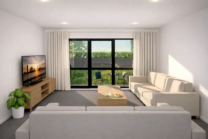 Living room — open plan lounge with private deck